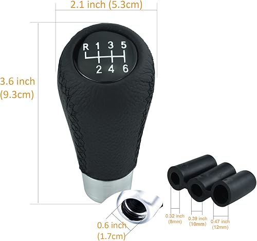 Miniatura 10 de Arenbel Pomo de palanca de cambios de 6 velocidades, mango de palanca de cambios de cuero para automóvil, repuesto para la mayoría de vehículos