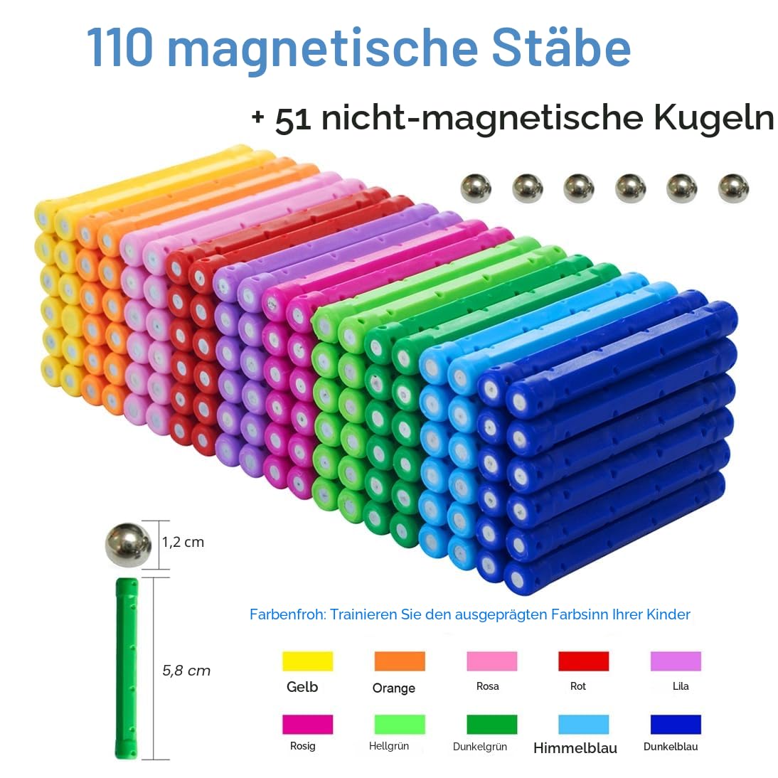 161 Stück Magnetische Stöcke Blöcke, Magnet Bildungsspielzeug Magnetische Bausteine Sticks Stapeln Spielzeug STEM Set, Nicht giftiges Gebäude Spielzeug 3D Puzzle mit Aufbewahrungstasche