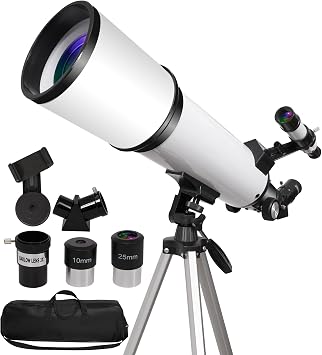 80mm Aperture Refractor Telescope for Adults Astronomy Beginners - 600mm Professional Focal Length Telescope with Adjustable Tripod 122cm, Phone Adapter & Carry Bag - 180X High Power Stargazing