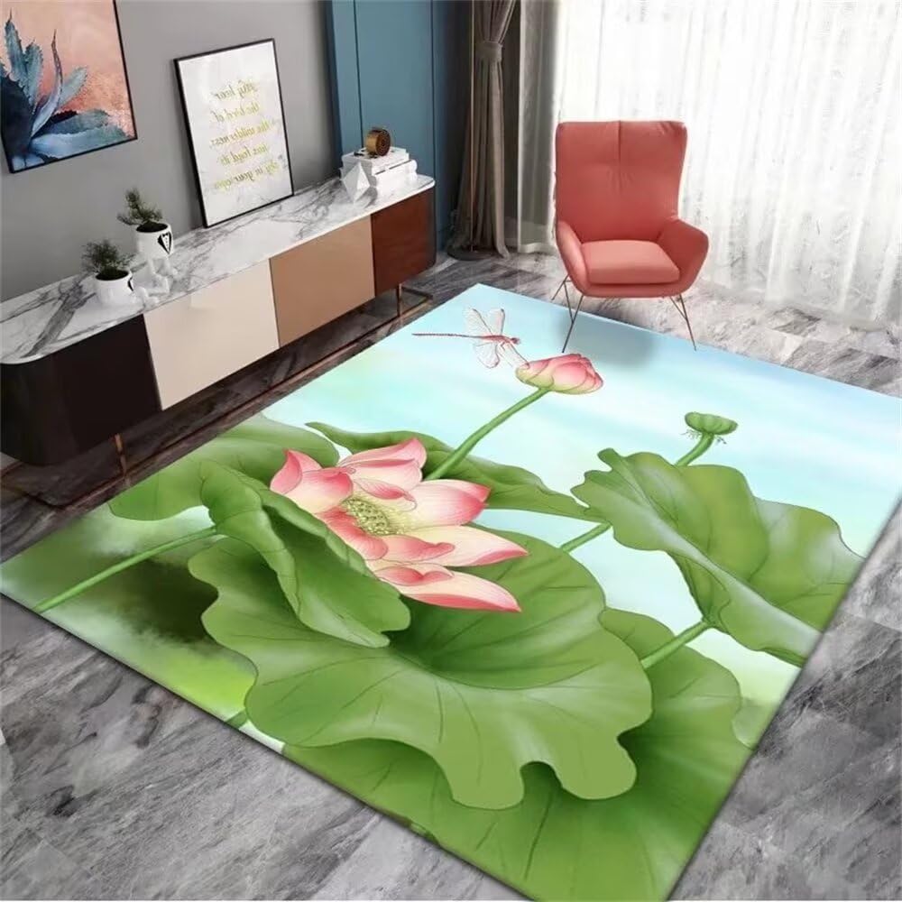 Tapis de sol salon vert 180x230cm à motif floral avec poil court doux