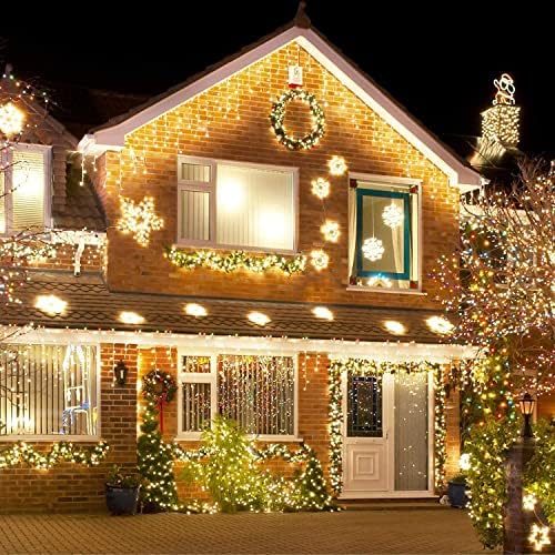 RJEDL Icicle Lights Outdoor, 360 LEDs 3m+6m Fairy Icicle String Lights Plug in, Waterproof Warm White Christmas Lights, Outside Lights with 8 Modes for Indoor Holiday Patio Party Wedding Decor