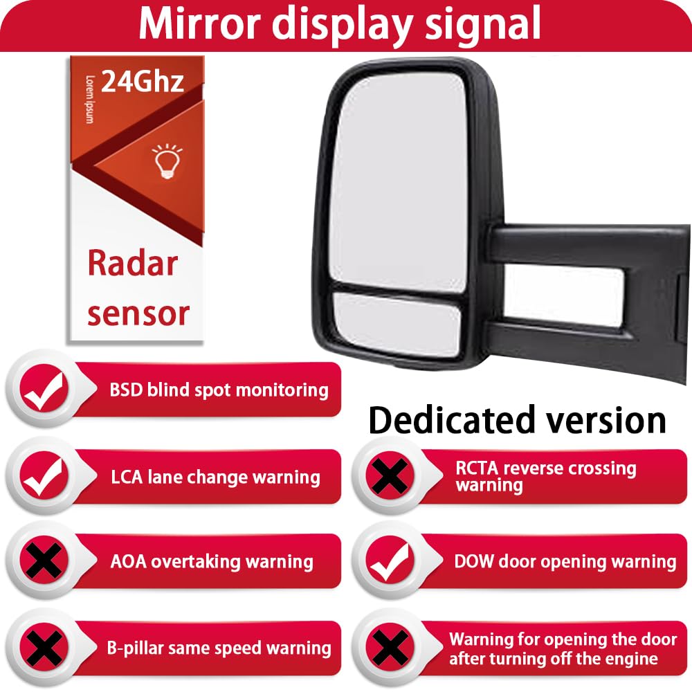 for Mercedes Benz Freightliner Dodge Sprinter Volkswagen VW Crafter Higer Paradise Active Blind Spot Assist Detection Monitoring BSA BSM BSD System Side Mirror Rear Sensor Radar (24Ghz, 2006-2018)