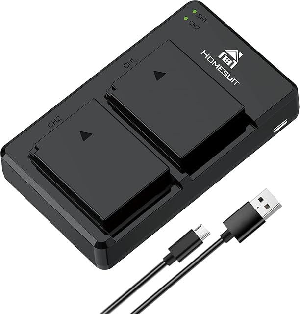 Homesuit LP-E10 Camera Battery Charger Set for Canon EOS Rebel T3, T5, T6, T7, Kiss X50, Kiss X70, EOS 1100D, EOS 1200D, EOS 1300D (2-Pack, 1600mAh, 3 Charging Options)