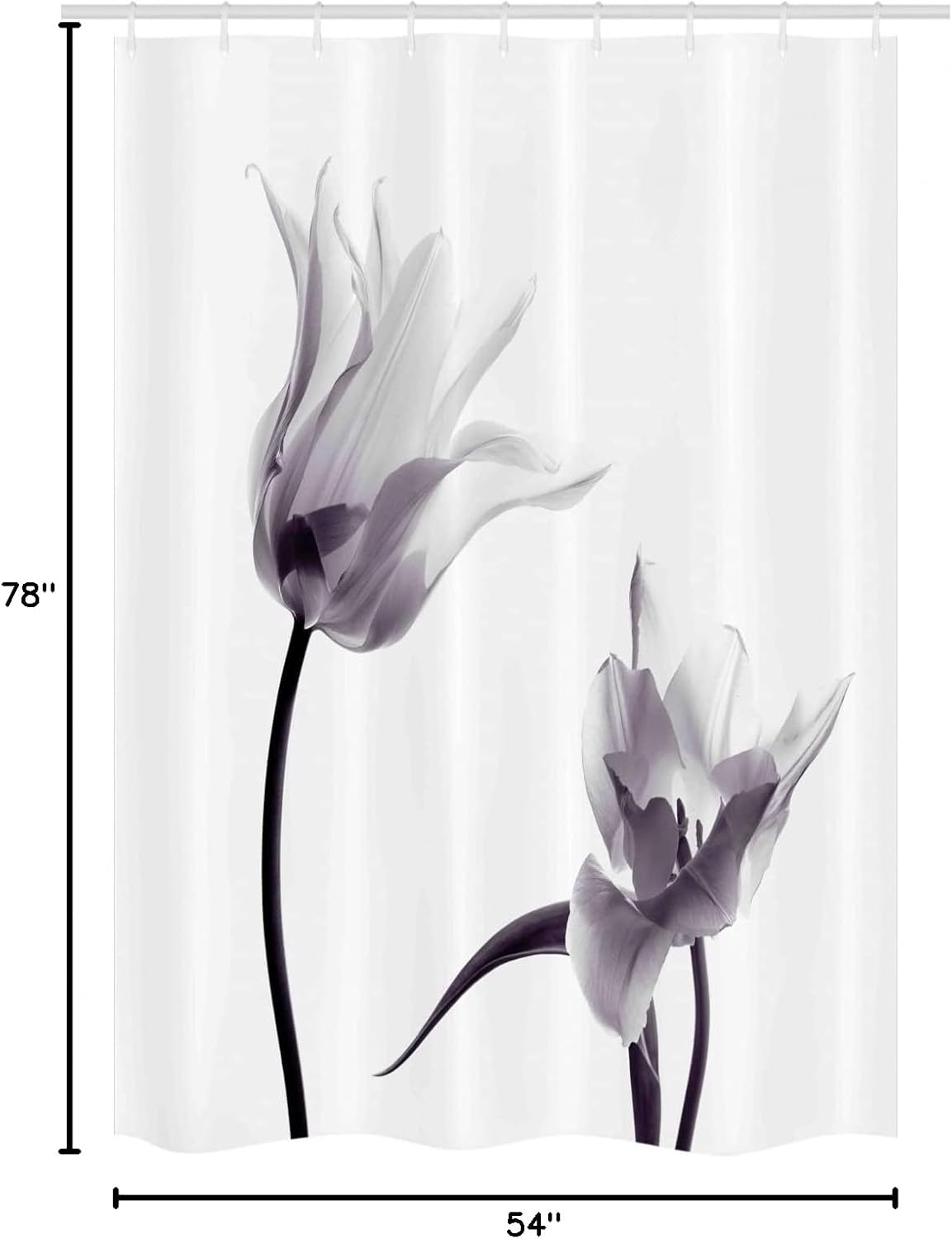 Ambesonne Tulip Stall Shower Curtain, Close up Digital Saturated Petals with Minimalist Faded Effect Print, Fabric Bathroom Decor Set with Hooks, 54" W x 78" L, White Black