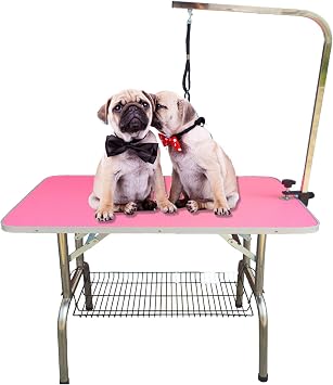 Dog Grooming Table for, Pet Trimming Station W/Noose Mesh Tray Arm for Foldable Dog Hair Finishing Stand S, Small