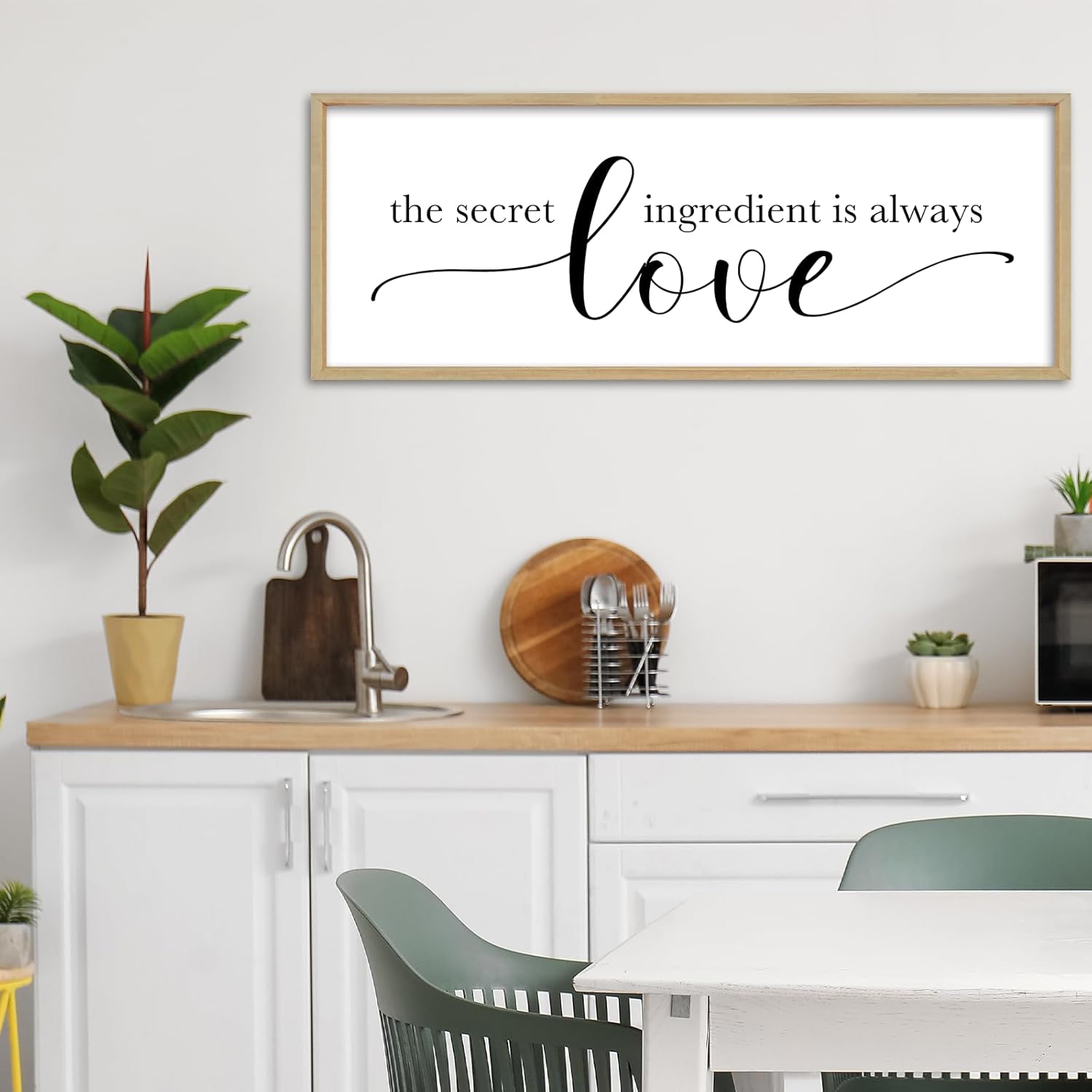 YWMZYKJGS The Secret Ingredient Is Always Love Wall Decor Sign 32"×12" for Kitchen Dining Room Large Wood Framed Wall Hanging Art (Wood)