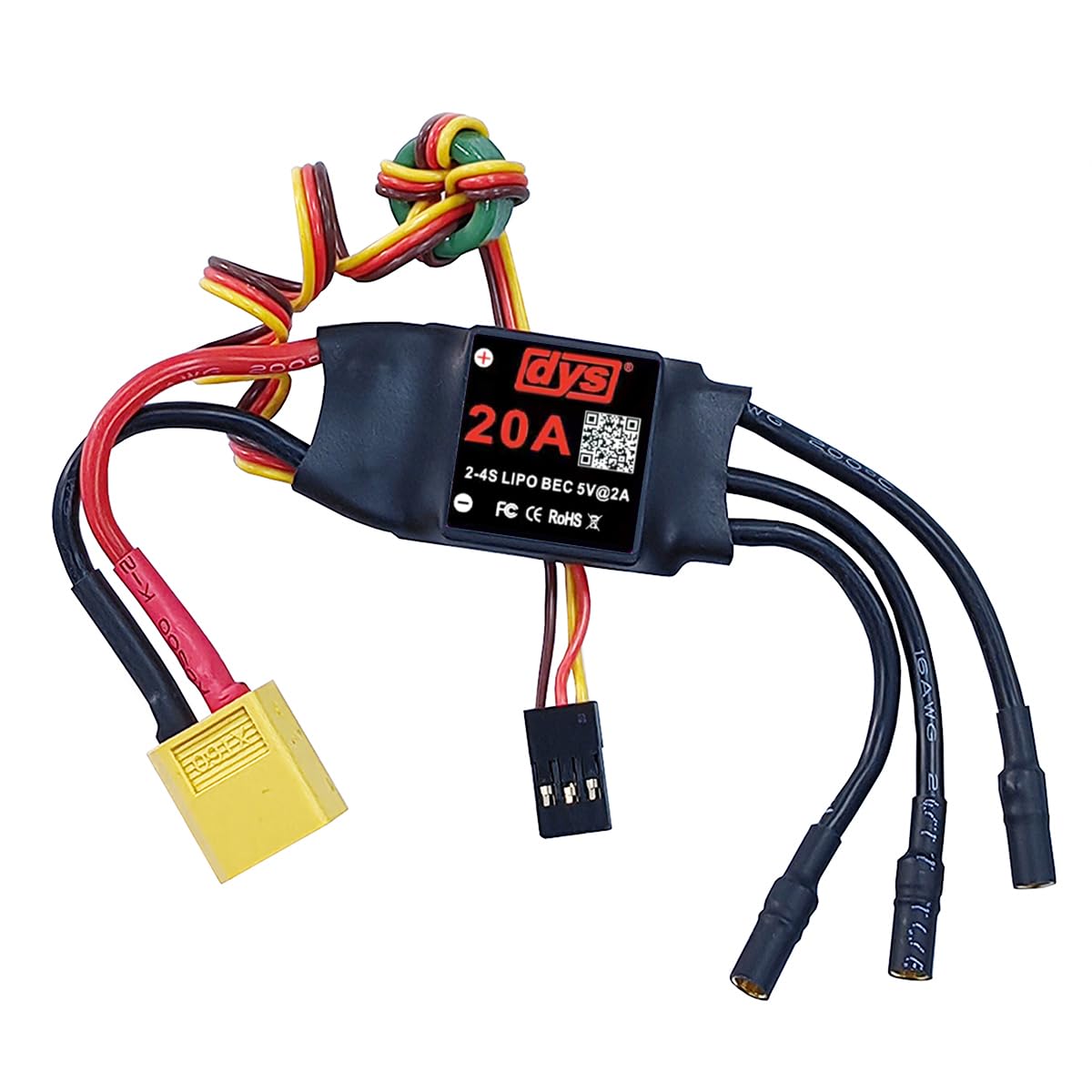 DYS 20A 2-4S Brushless ESC with 5V/2A BEC with XT60 & 3.5mm Plug for RC Fixed-Wing Aircraft Helicopter