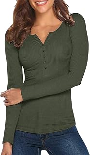 Women's Shirt Long Sleeve Fashion Solid Color Button V Neck Slim Fit T-Shirt Sexy Tops