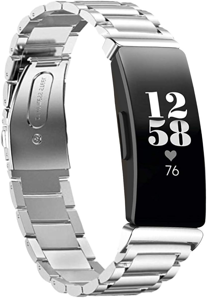 Fitbit Inspire, Inspire HR, Inspire 2, Inspire, Fitbit Ace 2, Ace 3 Band Metal Accessories Small Large, Stainless Steel Replacement Band with Folding Clasp Strap Smart Watch Bands Wristband Women Men (A-sliver) : Electronics