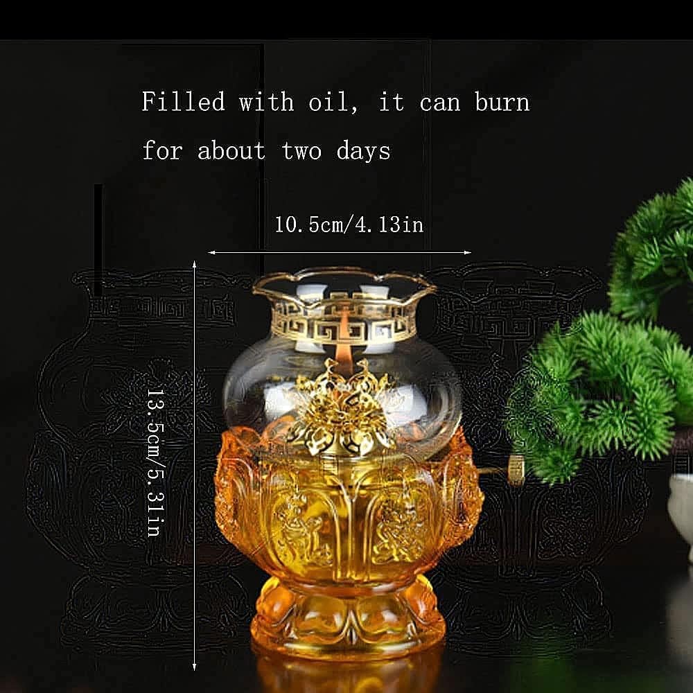 Kerosene Lamp Windproof Glass Oil Lamps Lotus Zen Buddha Front Lamp Hurricane Lamp with Adjustable Wick Kerosene Oil Lamp
