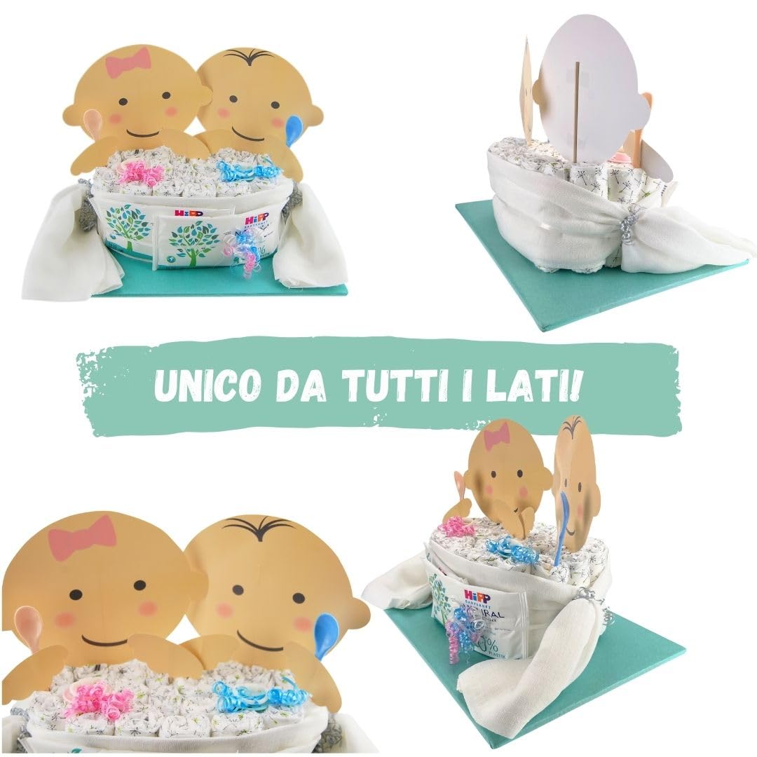 myBambini® Torta di pannolini per gemelli - bambino - bambino e bambina - regalo di nascita - baby shower - bambino - baby shower - gemelli (bambina/ragazzo)
