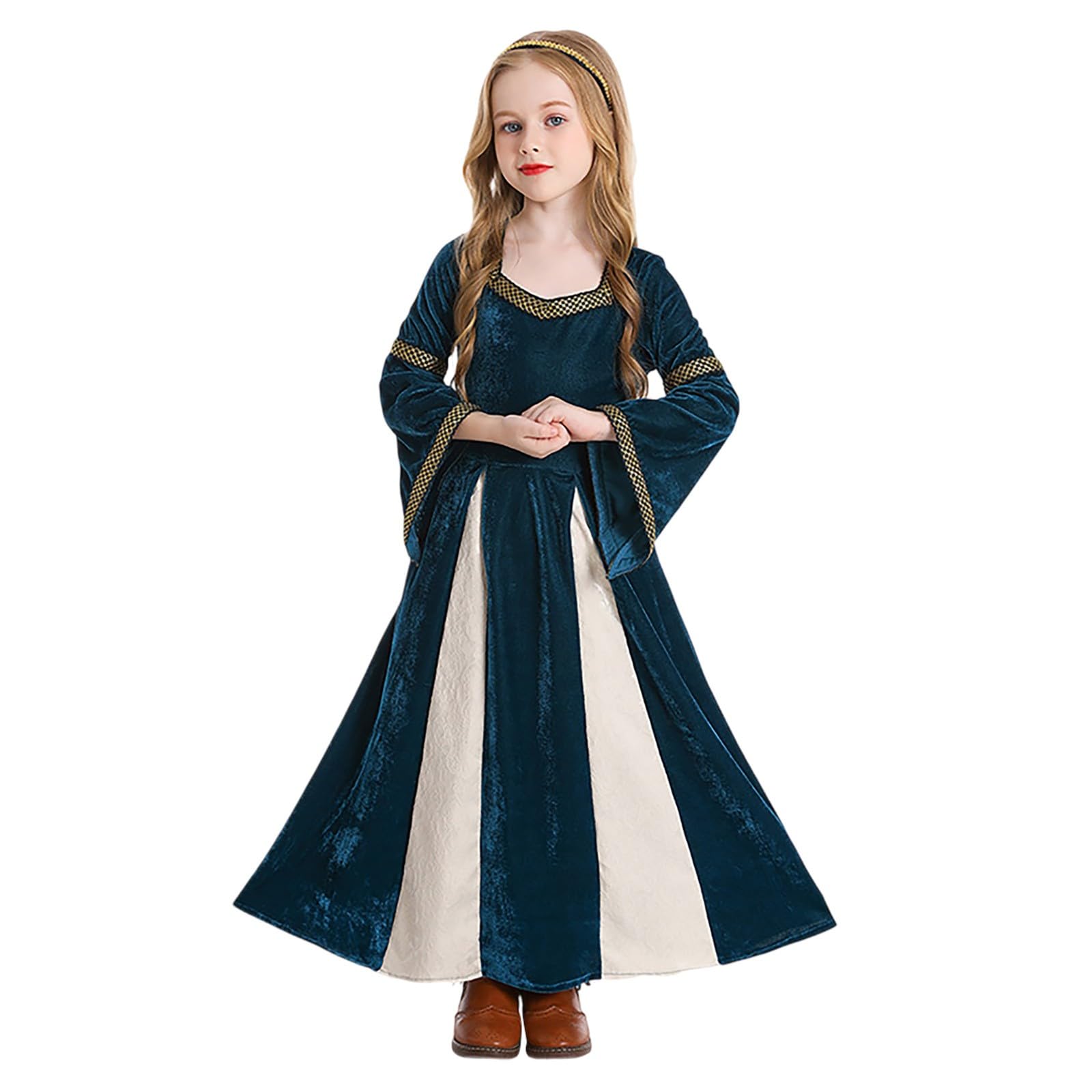 Girls Vintage Medieval Costume Kids Medieval Renaissance Dress Long Dress Trumpet Sleeve Style Outfit for Drama Musical Stage Performance School Party