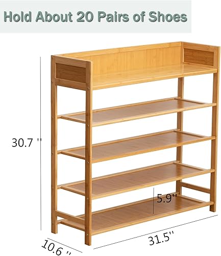 Miniatura 3 de latifolia Zapatero de bambú, organizador de zapatos de 5 niveles para entrada, pasillo, armario, apilable (31.50 pulgadas de largo)