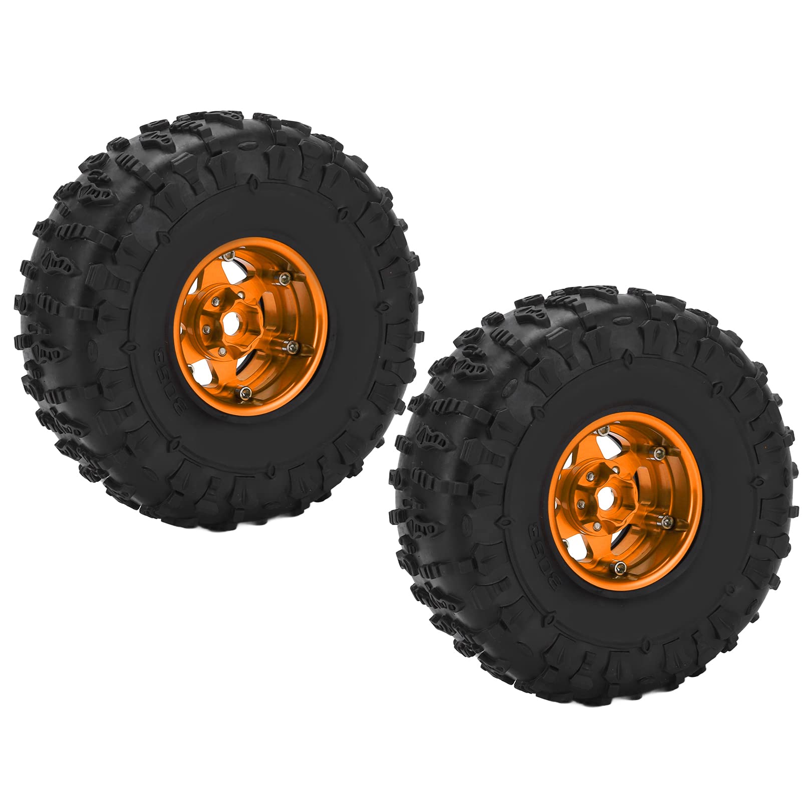 Set di 2 cerchi da 1,9 pollici e pneumatici, ruote per crawler RC con pneumatici in gomma e cerchi in lega di alluminio, pneumatici antiscivolo per fuoristrada per Axial SCX10, (Oro Nero)