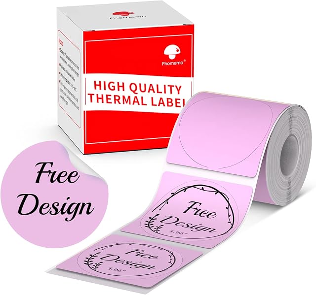 Phomemo Circle Label for M110/M120/M200/M220 Label Maker, 1.96" x 1.96"50x50 mmRound Thermal Label for Barcode Label,Phomemo M110 Labels for DIY Logo Design, Black on Pink1Roll