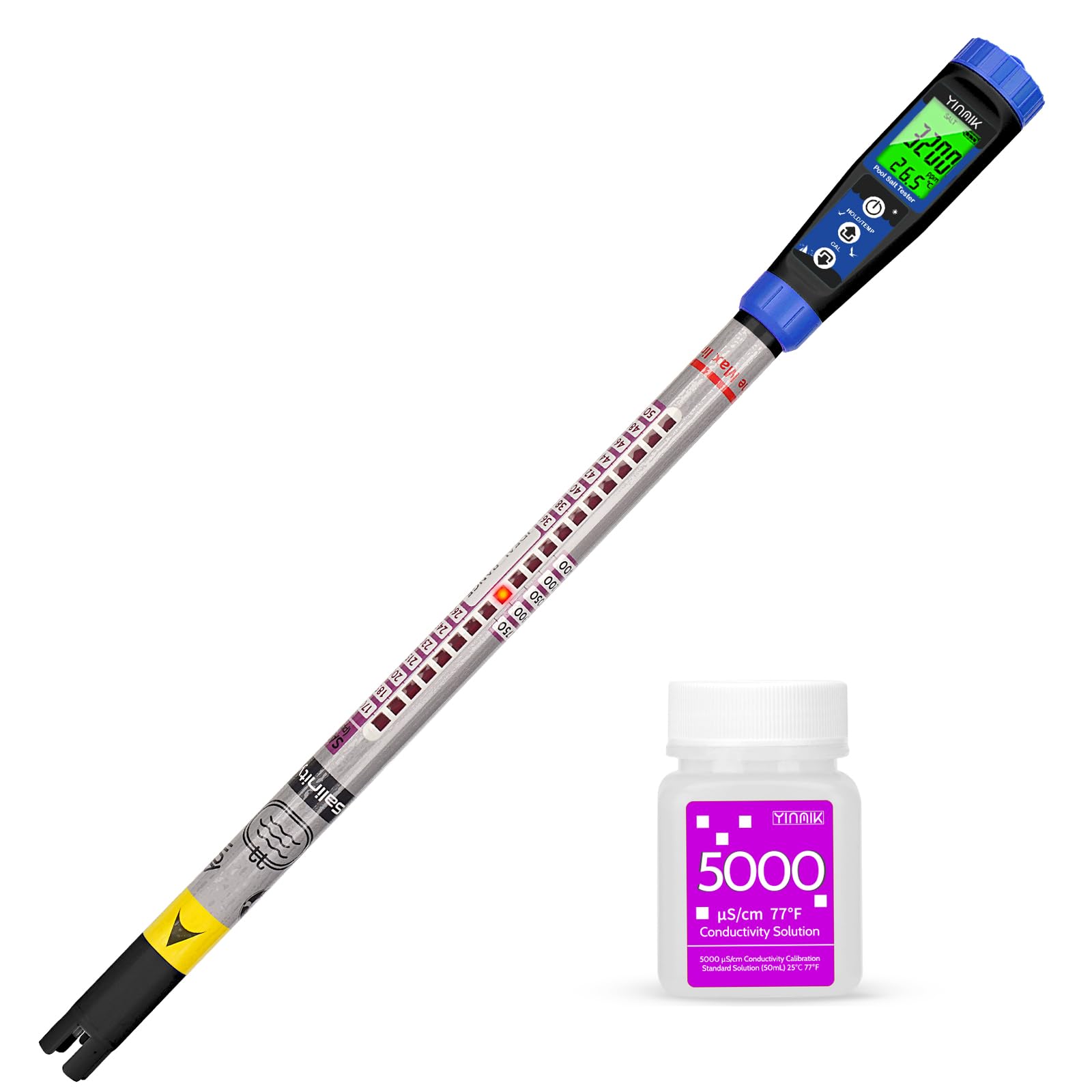 YINMIK Piscinas Medidor de Sal, Probador de Salinidad y Term Metro, Medidor de Salinidad Digital para Piscina SPA, Adecuado para Piscinas, Peces de Agua Dulce