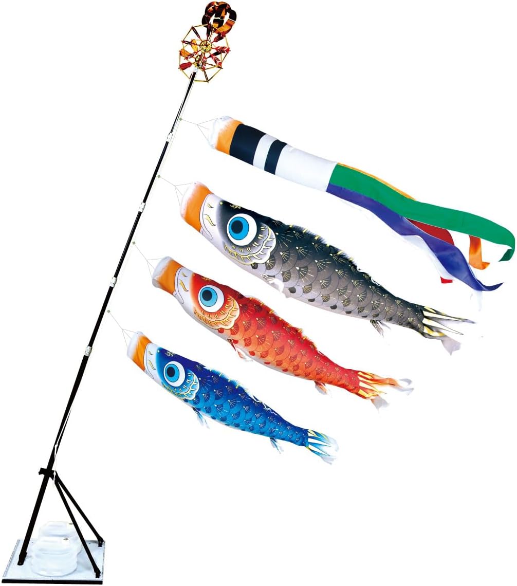 OKBABY 鯉のぼり こいのぼり 鯉3匹 五色吹流し3m 黒鯉2m 赤鯉1.5m 青鯉