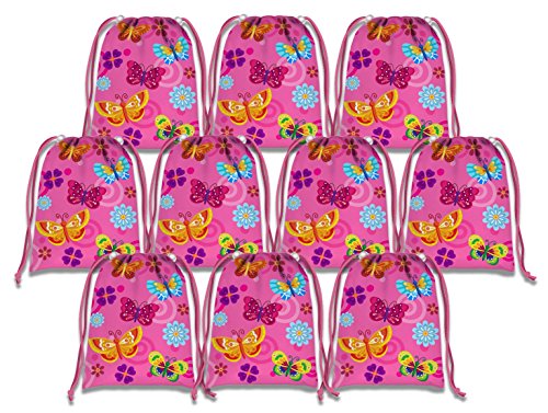 Whimsical Pink Butterfly Drawstring Bags Kids Birthday Party Supplies Favor Bags 10 Pack