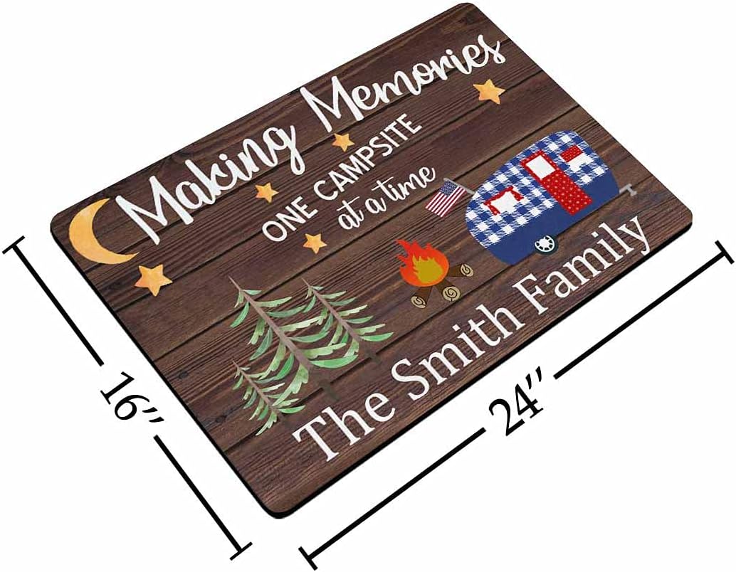 Customized Camper Doormat, Personalized Camping Rv Door Mats Making Memories One Campsite A Time for Indoor Outdoor Entrance Floor, Funny Gifts Rugs Outside Decor (24 X 16 inches)