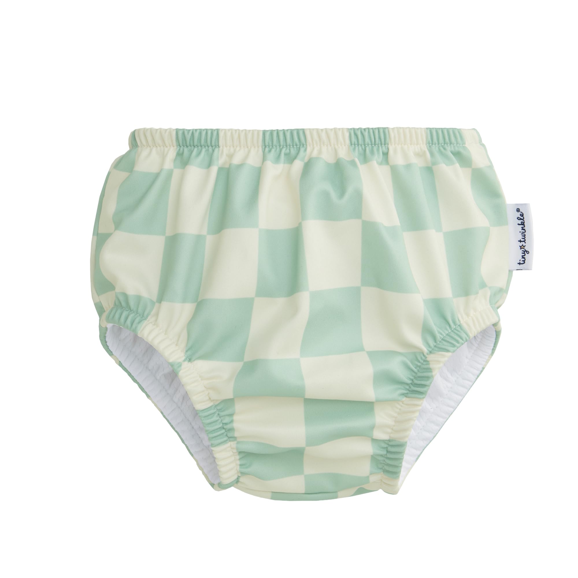 Tiny Twinkle Pull-Up Reusable Swim Diapers 2-Pack | Waterproof and UPF 50+ Sun Protection | Lightweight and Absorbent | Machine Washable(Sage,Black Checkers,12-18M) - 3