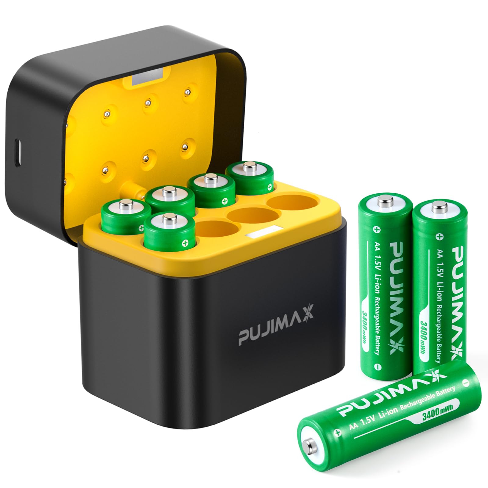 PUJIMAX 3400mWh Rechargeable AA Lithium Batteries with Charger