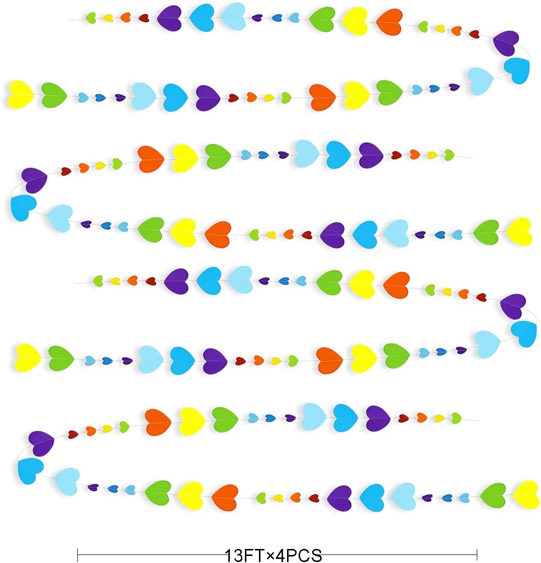 52Ft Valentines Day Party Decorations Rainbow Love Heart Garland Colorful Hanging Paper Heart Streamer Banner for Birthday Anniversary Bachelorette Engagement Wedding Bridal Shower Carnival Party image 2
