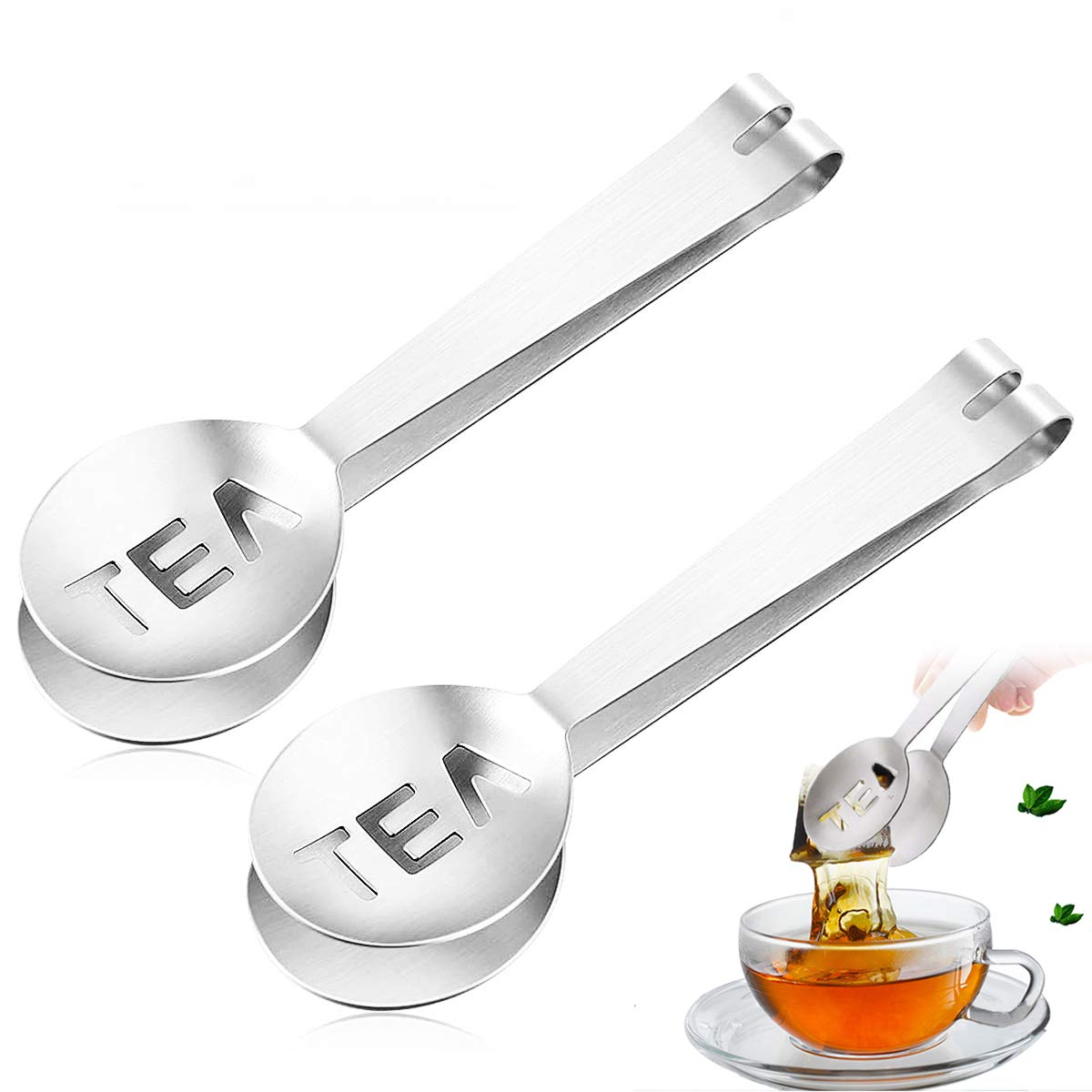 PawPawU® Tea Bag Squeezer, 2pcs Stainless Steel Tea Bag Tongs, Teabag Press for Getting Every Last Drop of Sweet Tea