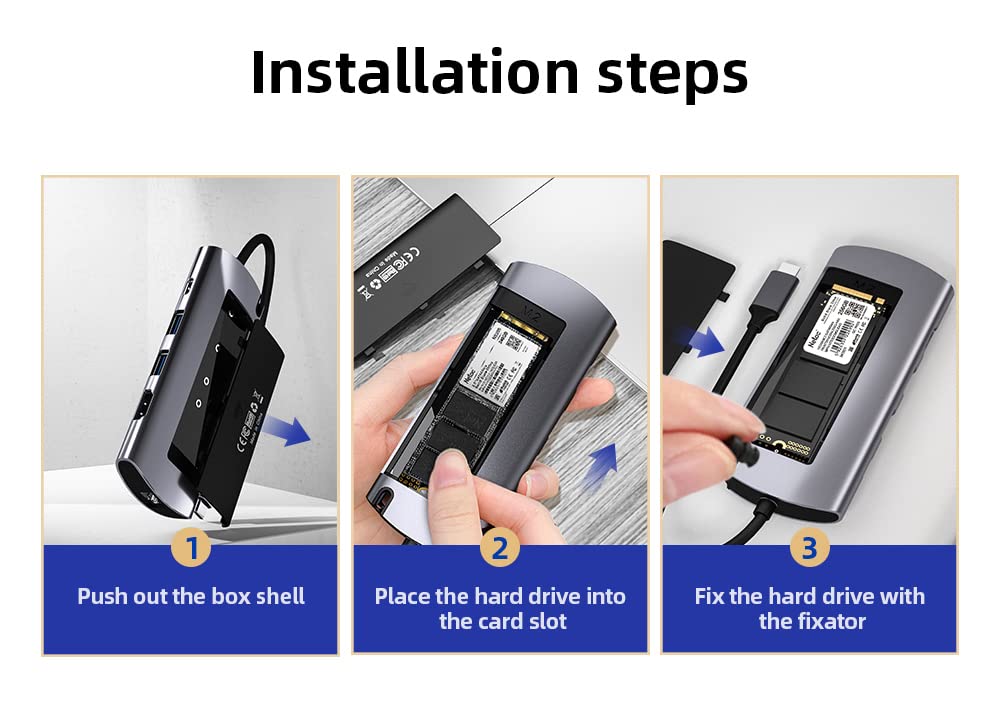Netac Aluminiowa obudowa do M.2 SATA 6 w 1 - wejście (1xUSB-C, 1xPD Recharge), wyjście (2xUSB3.0-A, 1xHDMI, 1xRJ45, 1xM.2 SATA)