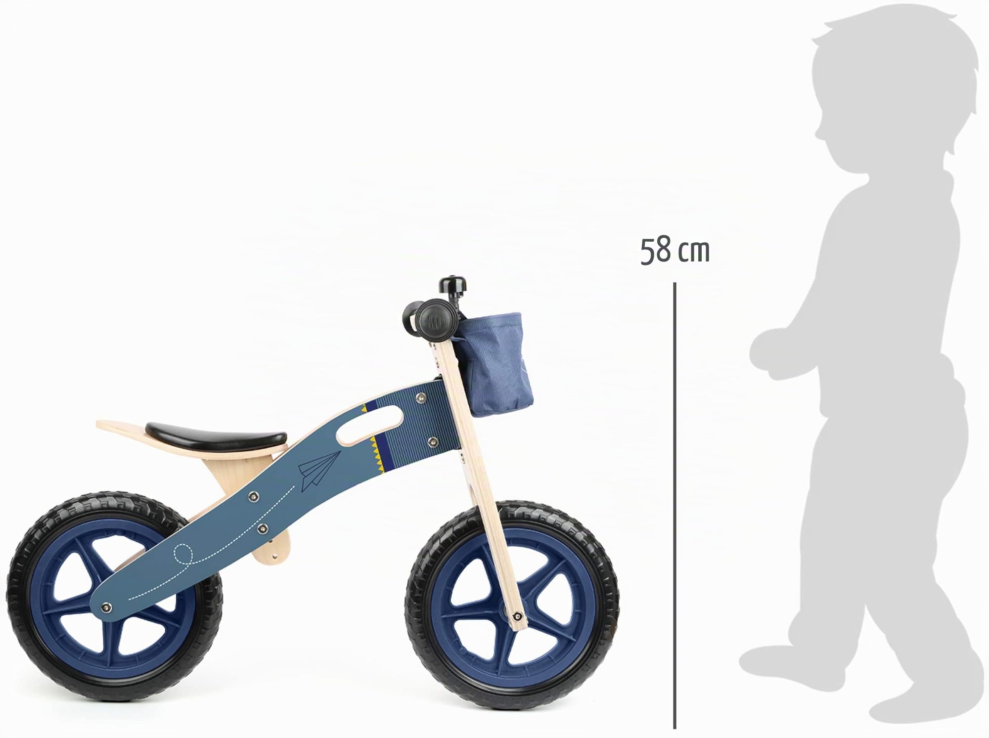 Small foot 11614 Draisienne Avion Bleu en Bois, au Design Moderne, avec siège réglable et pneus caoutchoutés