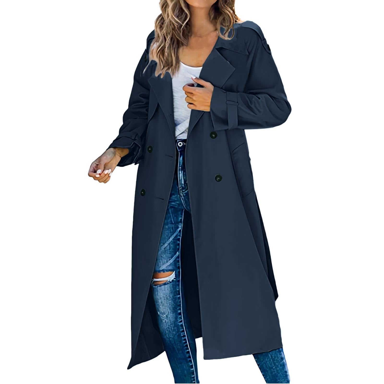 Womens Long Trench Coat Trendy 2025 Casual Oversized Windproof Double Breasted Jacket Overcoat Outerwear with Belt