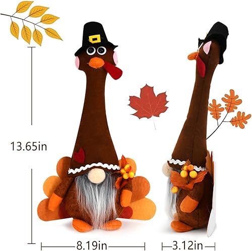 Miniatura 5 de YuQi Gnomos de pavo de peluche para el día de Acción de Gracias, 2 piezas lindas hechas a mano de cosecha de cuello largo pavo gnomo sueco, adornos
