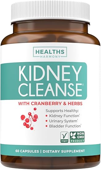 Kidney Cleanse Detox (Non-GMO) Support Healthy Urinary Tract- Powerful VitaCran Cranberry Extract & Herbs – Healthy Kidney Support Supplement - 60 Vegetarian Capsules (No Pills)