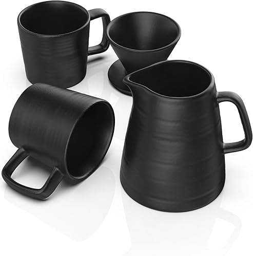 Miniatura 2 de Francois et Mimi Juego de regalo de cafetera para verter sobre goteo, con dos tazas de café, gotero de café no eléctrico, cafetera manual fácil,