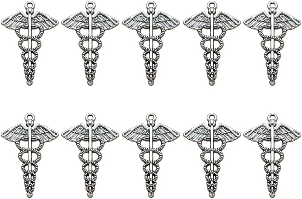 Accessories 10pcs Charm Caduceus Charms Antique Charm Fairy Pendant Bulk for DIY Necklace Bracelet Jewelry Craft Making Accessaries Student Bead Necklace