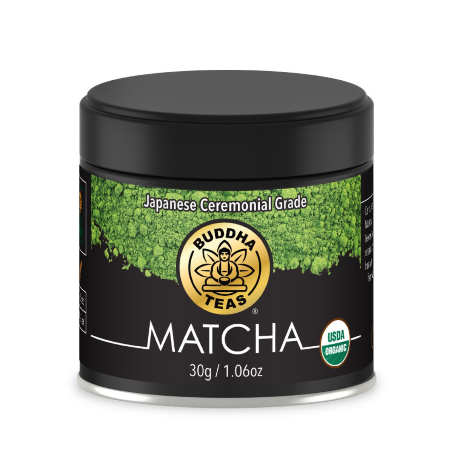 Buddha Teas - Organic Matcha Powder - Japanese Ceremonial Grade - For Health & Wellbeing - With Antioxidants & Minerals - Clean Ingredients - Caffeinated - OU Kosher - 30g Tin