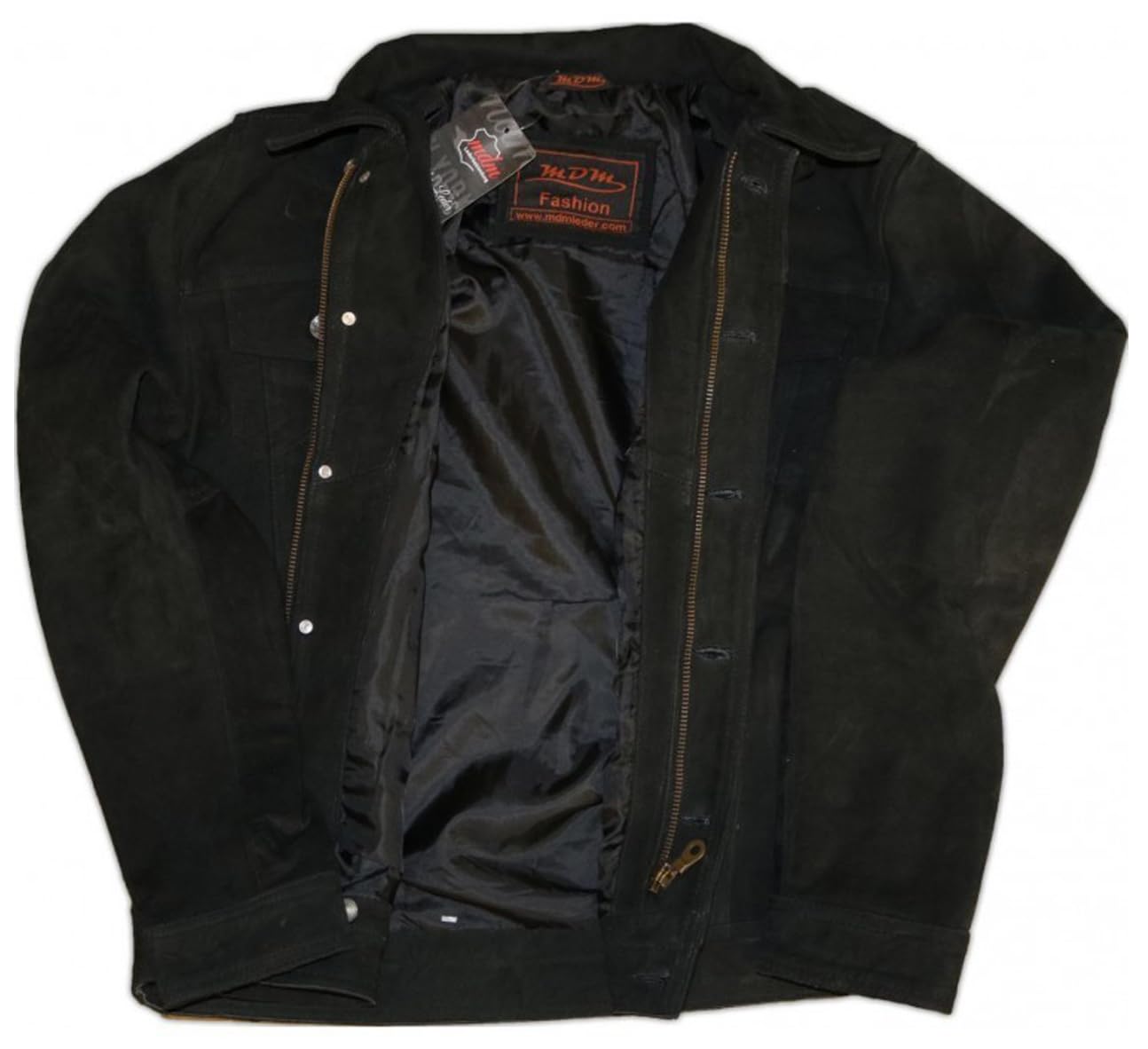 MDM Matt Schwarze Büffel Nubuk Lederjacke für Herren