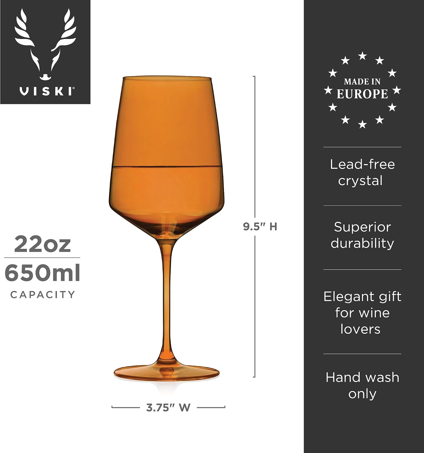 Viski Reserve Nouveau Colorful Wine Glasses, Crystal Glassware for Red and White Wines, Stemmed Drinking Glasses for Wedding Gifts, Birthday, Holiday, Dinner Party, 22 oz, Set of 4, Sunset