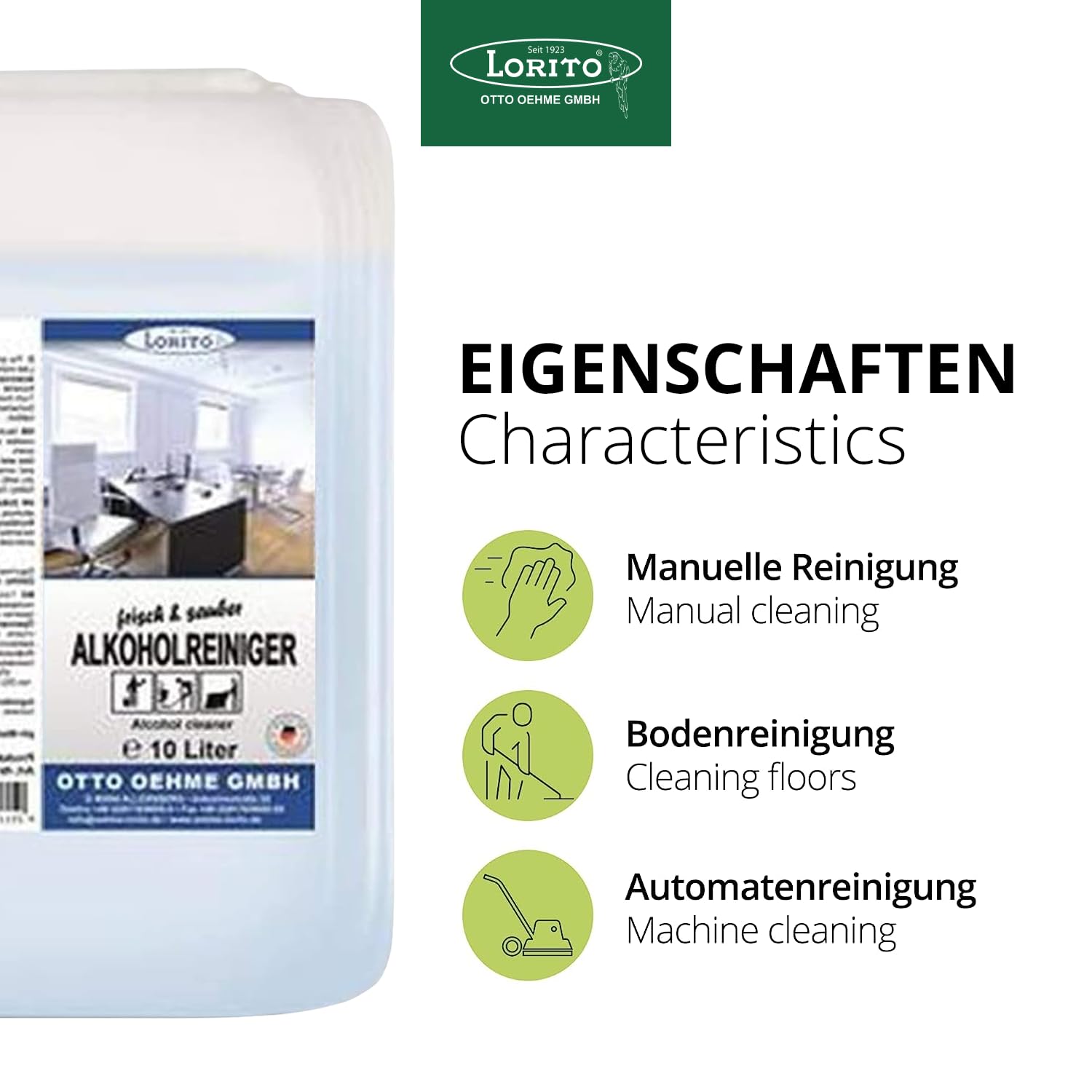 Lorito frisch & sauber Alkoholreiniger Konzentrat 2 x 10L Bodenreiniger | Kraftvoller Oberflächenreiniger zur Bodenreinigung, bringt Fliesen, Keramik, Kunststoff, Glas & Naturstein auf Hochglanz