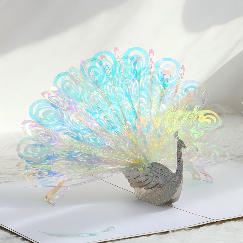 3D Pop Up Peacock Card Colorful Feathers Birthday Wedding Anniversary for Her Wife Sister Friend