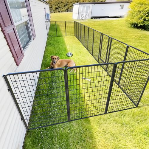 Image of FXW Rollick Dog Playpen Wall Connection Set for Indoor and Yard, 50 Inch 16 Panels for Large Dogs with 4 Fence-to-Wall Anchors, Black | Patented