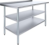 Vista 11 de AmGood Mesa de trabajo de acero inoxidable con protector contra salpicaduras de 1.5 pulgadas y 2 estantes Mesa de cocina de metal para preparación