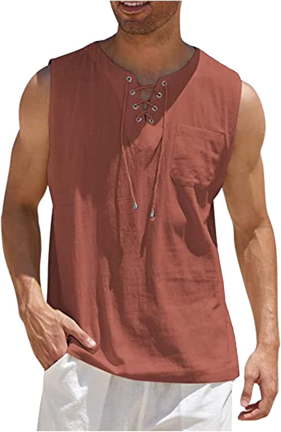 Ymosrh Men's Tank Top Casual Loose Cotton Linen Shirts Colour Shirt Blouse Sleeveless Vest Beach Shirts Tops for Men