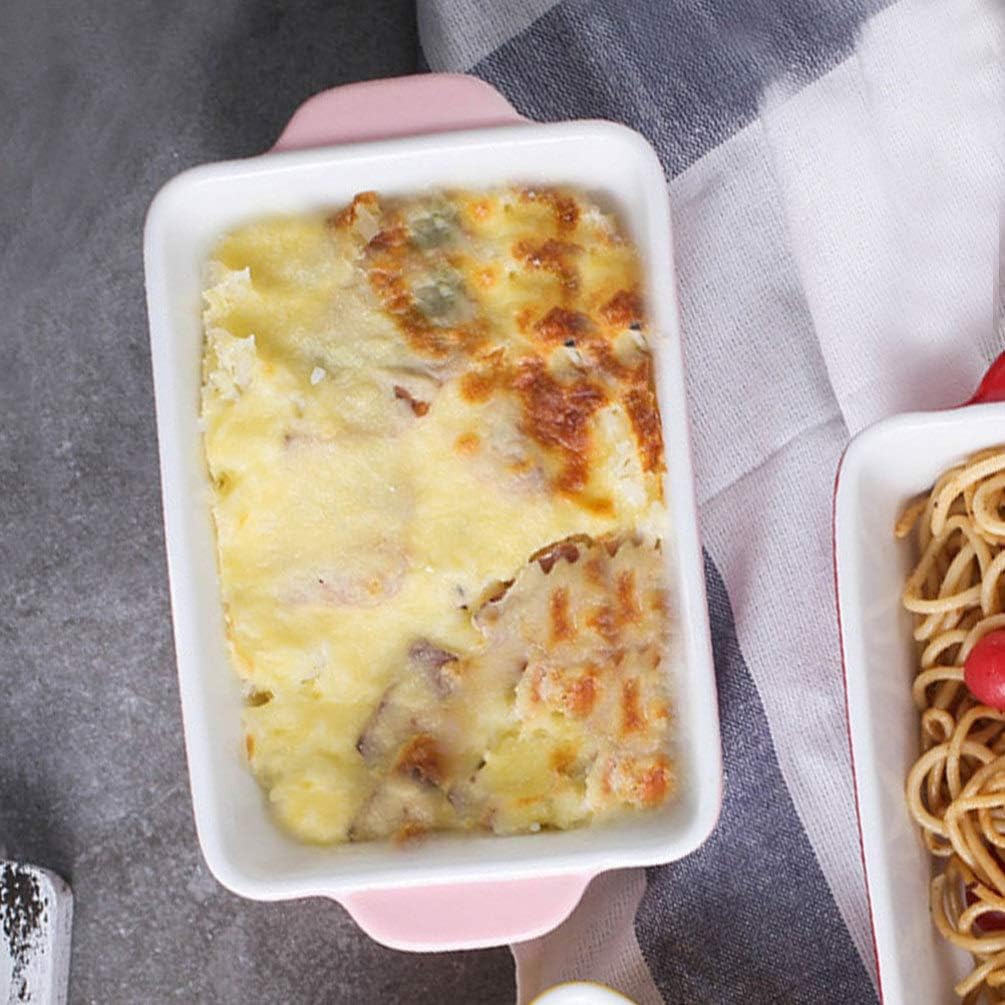 Cabilock Ceramic Baking Pan Rectangular Baking Pans Nonstick Casserole Pan with Handle Ceramics Baking Tray Baking Utensils for Microwave Oven (Pink)