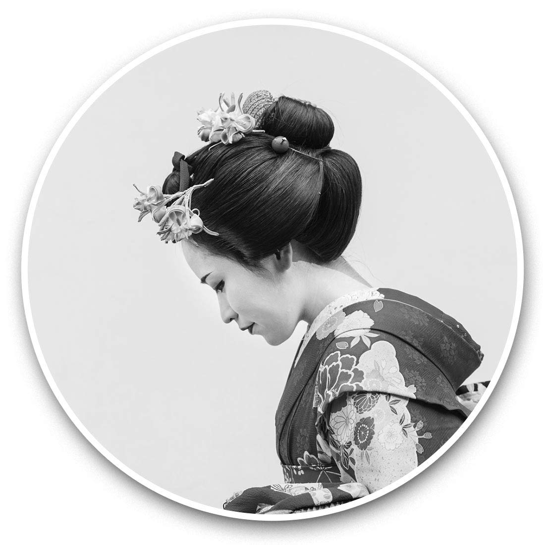 Destination Vinyl Ltd Girls Bw Japanese Geisha Flowers Japan 42028 2 X 7.5Cm Vinyl Stickers (Bw) - Japanese Geisha Flowers Japan 42028