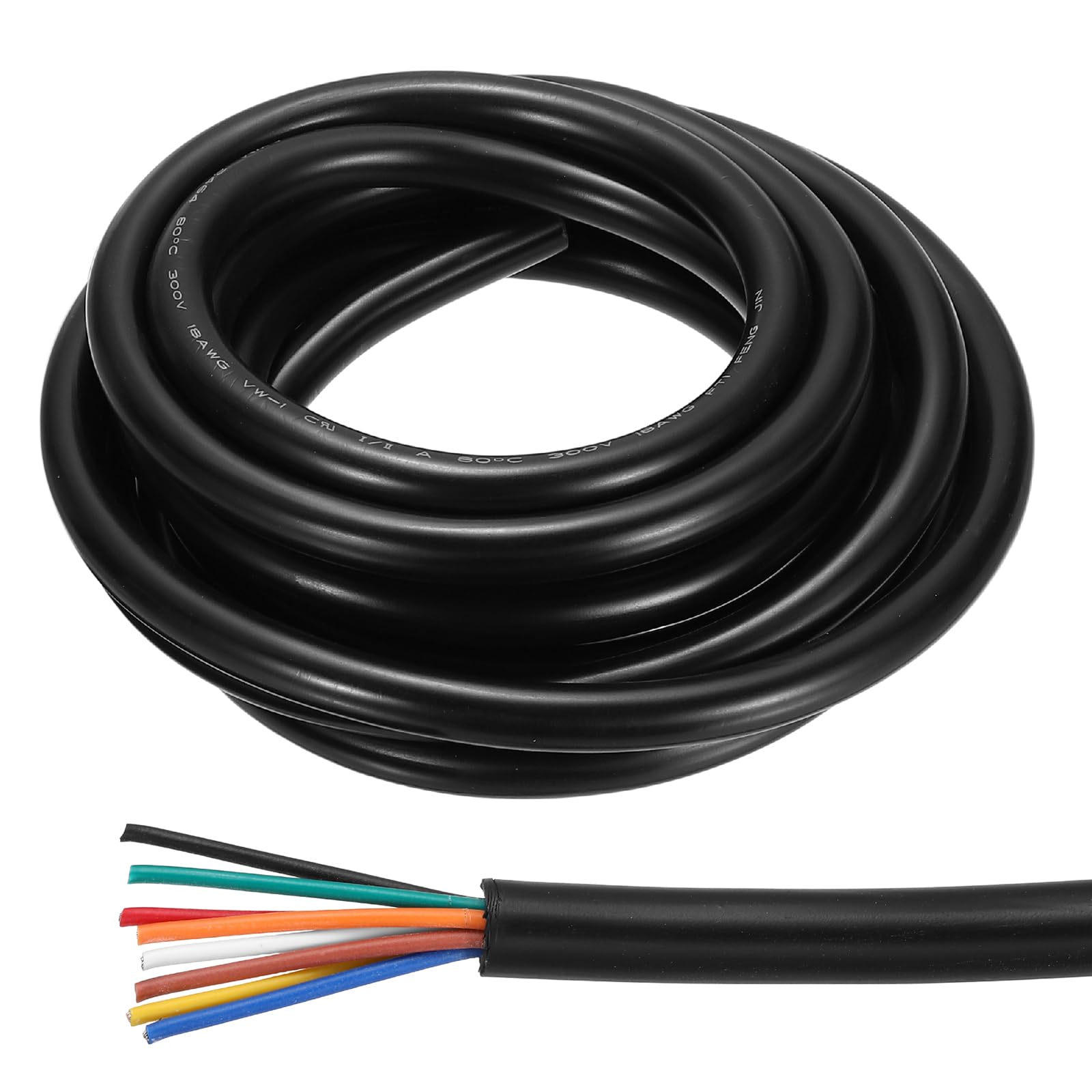 sourcing map 14AWG Electrical Wire 8 Conductors 10FT/3m Power Cable Flexible Extension Signal Signal Cable Black for LED Strips Lamps Lighting Power Supply