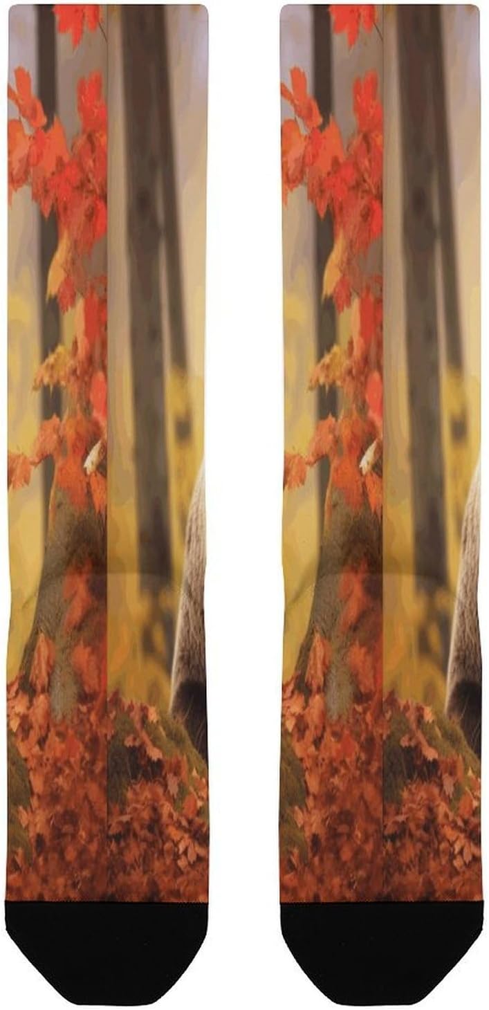 Brown Bear in Autumn Mid-Calf Socks Women Warm Knee High Socks Cozy Hiking Skiing Soft Boot Mid Calf Stocking Unisex