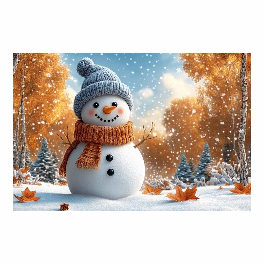 QUSAAOU Bilder Auf Leinwand Schneemann mit orangefarbenem Schal im Herbst Moderne Wandkunst In Schlafzimmern,Badezimmern Und Wohnzimmerfluren – Kunst – Natur(Orange)-30x45cm Gerahmt