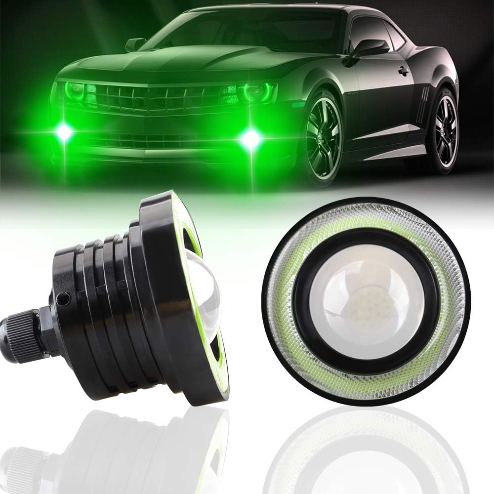 KaiDengZhe 2PCS Super Bright 2.5" Projector Universal LED Fog Light 12V 10W Green COB Halo Angel Eye Rings For Moto Headlight Car Daytime Running DRL Driving Bulb