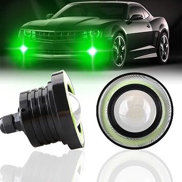 2PCS Super Bright 3.5" Projector Universal LED Fog Light 12V 10W Green COB Halo Angel Eye Rings For Moto Headlight Car Daytime Running Light DRL Driving Light Fog Light Bulb