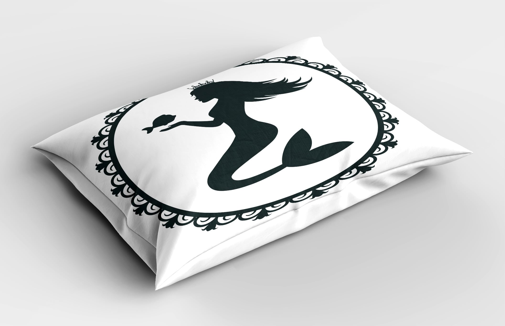 Ambesonne Mermaid Pillow Sham Set of 2, Vintage Graphic Illustration of a Framed Cartoon Girl Crown and Fish, Quality Microfiber Bedding Item for All Seasons, 36